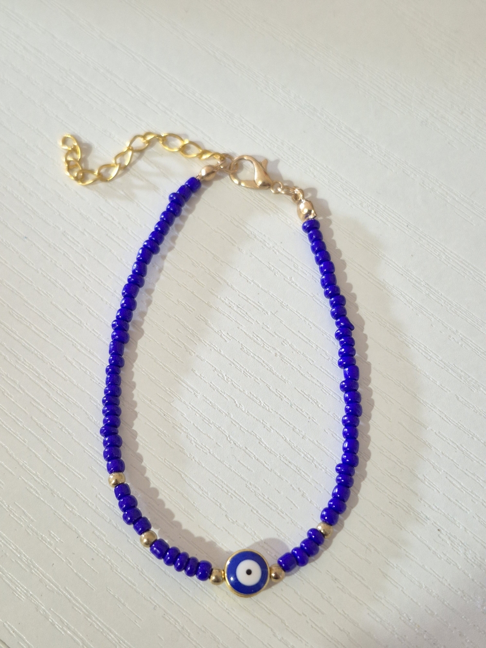 Blue Beaded Evil Eye Bracelet | Gold Accent